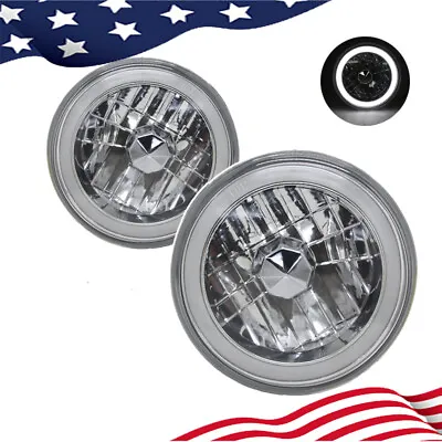 7  Inch Round White CCFL Halo Diamond Cut Chrome Headlights Angel Eyes • $31.49