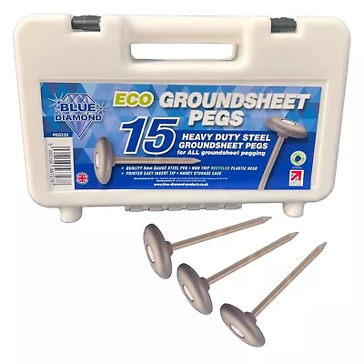 Blue Diamond Groundsheet Pegs 15 X Tent Awning Camping Heavy Duty Metal Steel • £11.95