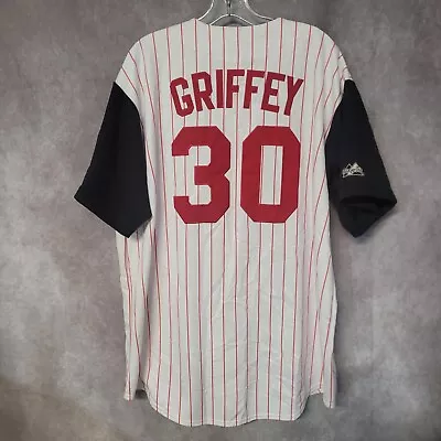 Vintage Majestic Cincinnati Reds Ken Griffey Jr 30 White Pinstripe Jersey Mens L • $64.99