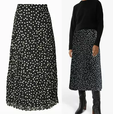 £16.99 • Buy WAREHOUSE  Pleated Polka Dot Midi Skirt, Black Sizes  8-10-12