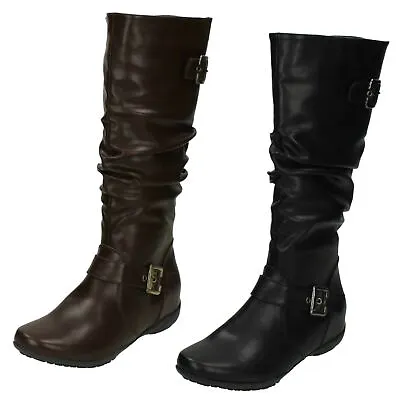 £19.99 • Buy 'Ladies Down To Earth'  Flat High Leg Rouched Boots - F4R386