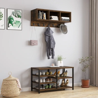 $89.69 • Buy Coat Rack Shoe Bench Set, Hall Tree With Shoe Bench, Industrial Shoe Rack Bench 