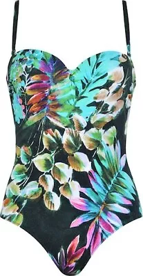 Naturana Padded Underwired Bandeau Swimsuit Size 10/32B Tropical • £11.50