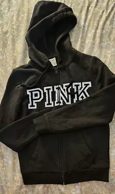 Victoria’s Secret PINK Script Logo Zip Up Sweatshirt - Black / Size XS • $1.99