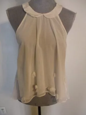 $10 • Buy Free People FAB! Ivory Chiffon Lined Peter Pan Collar Rosette Blouse Tank Top  S