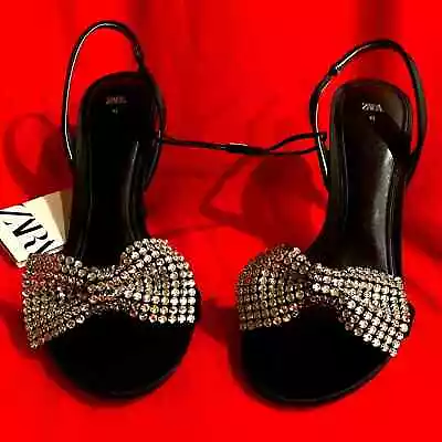 Zara Bejeweled Ribbon Heeled Sandals • $75