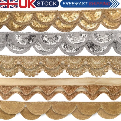 £3.99 • Buy Sequin Bead Embroidery Indian Sari Border Lace Ribbon Trim Ethnic Craft 1/2/5 M