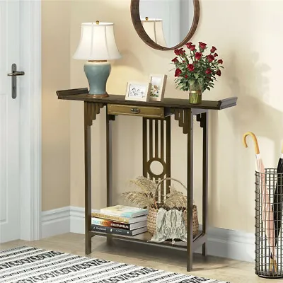 Rustic Console Sofa Table Narrow Console Table With Shelf Wood Entry Hall Table • $72.90