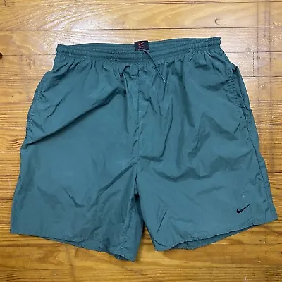 Vintage Nike Shorts Mens Large Forest Green Lined Nylon Running Active Baggy 90s • $24.89