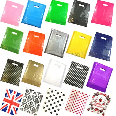 £8.99 • Buy Coloured Plastic Carrier Bags Gift Shop Strong Patch Handle Bag Boutique Retail