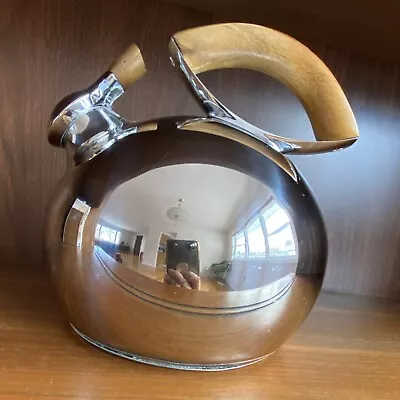 Nambe 2011 Bulbo Lou Henry Whistling Stainless Steel & Acacia Wood Tea Kettle • $49.99