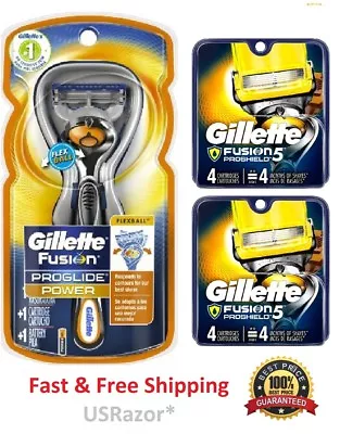 9 Gillette Fusion Proglide Power Flexball Razor 8 Proshield Cartridges Blades • $42.99