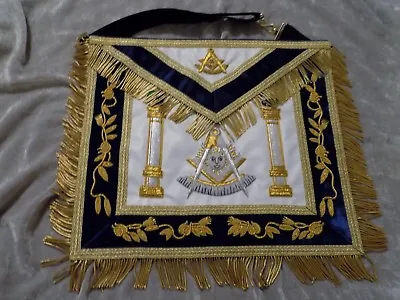 Past Master Gold Bullion Apron Masonic Pillars Leather Style Pocket NEW! • $141