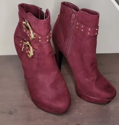 G By Guess Women's Burgundy Faux Suede Red Booties Size 5.5 M Shoes Used • $30.95