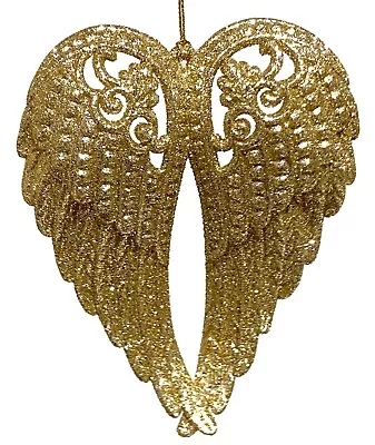 Glittered Gold Angel Wings | Christmas Ornament Heaven Memorial In Memory • $1.99