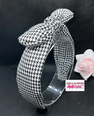 £3.99 • Buy Houndstooth Hairband Alice Headband Bandana Scarf Hair Tie Band Bow Black Dress