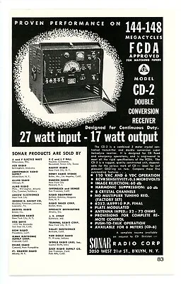 QST Ham Radio Magazine Print Ad For Sonar Radio Corp. Model CD-2 (2/1955) • $11.14