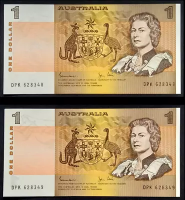 1982 Australia Uncirculated Johnston/Stone $1 Dollar Consecutive Banknotes 91 • $18