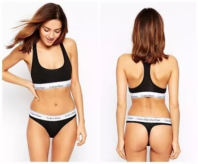 Calvin Klein Cotton Women Black/Grey Stretch Bra & Brief/Thong Sets CK Underwear • £10.99