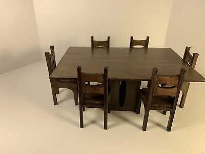 Mid Century Modern Dining Rectangle Table & 6 Chairs 1:12 Scale Miniatures Wood • $125