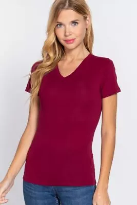 Women's V Neck Short Sleeve Basic Shirt Top Soft Stretch Cotton T-Shirt • $8