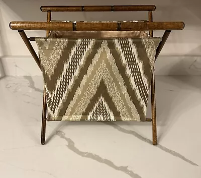 Vintage Knitting Sewing Craft Yarn Caddy Basket Bag Folding Wood Frame Handle • $30