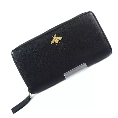 GUCCI Animalier Bee Zip Around Long Wallet Black Leather Authentic • $234.99