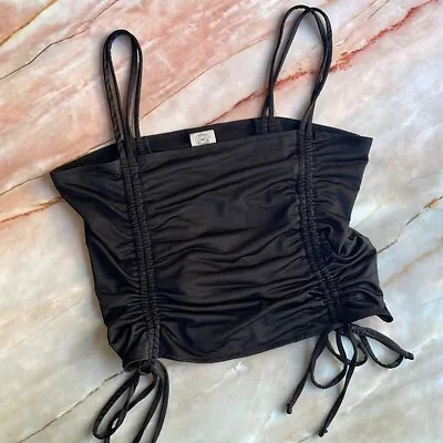 URBAN OUTFITTERS Slinky Black Crop Top With Side Ruching Festival EUC - Size M • $35