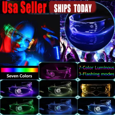 $10.19 • Buy Cyberpunk Clear Lenses 7 Color LED Light Up Visor Glasses Goggles  Rave Party