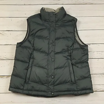 LL Bean Vest Mens Large Black Goose Down Puffer Full Zip Snap Hiking Outdoors • $29.99