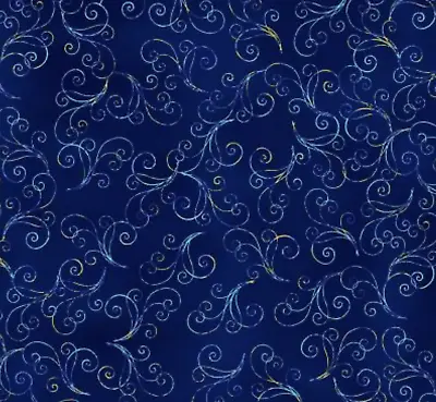 Henry Glass Waterlily Magic Waterlily Swirling Texture Blue Fabric By The Yard • $12