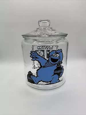 Vintage Cookie Monster Glass Cookie Jar Wanted: Cookie Thief Muppets Clear W Lid • $29.99