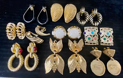 10 PAIRS Of Vintage Large Chunky Statement Gold Tone Clip-on Earrings • $1.25