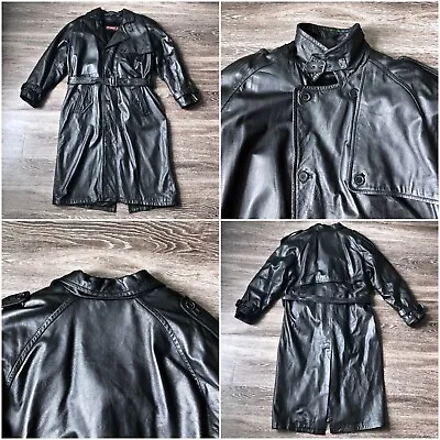 PHASE 2 Men's Black Leather Trench Coat With Removable Fur Like Liner  • $249.95