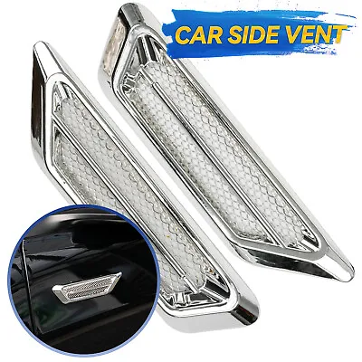 $8.99 • Buy 2Pc Silver Chrome Auto Car Air Flow Fender Side Vent Sticker Trim Accessories
