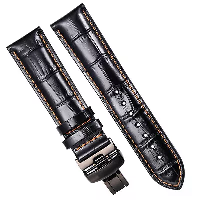 Leather Watch Strap Band Black Orange For MIDO Multifort Gent 22mm M005430A • $49.99