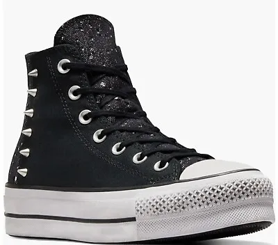 Converse Chuck Taylor All Star Lift Platform Studded Black & Silver Size 8 Women • $49.99