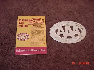 Vtg AAA Automobile Club Of New York  Metal Silver  Emblem Tag New In Envelope • $29