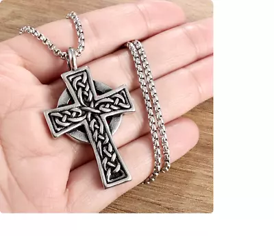 Big CELTIC KNOT CROSS IRISH NORDIC Pendant 925 Sterling Silver 22  Necklace Men • $17.77