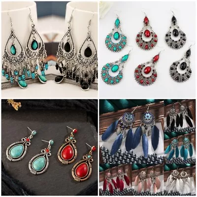 £2.87 • Buy Boho Retro Feather Tassel Hook Earrings Drop Dangle Women Ethnic Jewelry Gifts