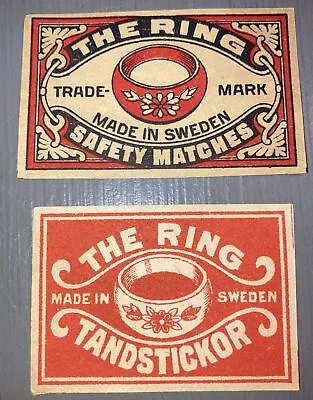 Lot Of 2  Rare Antique Sweden The Ring Matchbox Safety Matches Label Unused • $10