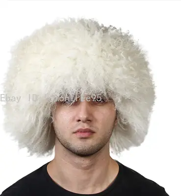 Mens Real Mongolian Warm Lamb Fur Bucket Papakha Hat Winter Hat Cap Headgear SZ • $69.28