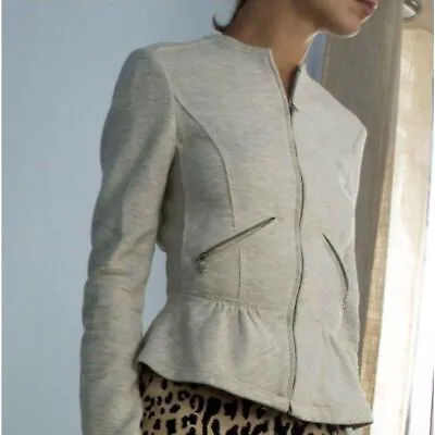 Zara Trafaluc Gray Peplum Cotton Jacket Sz S • $35