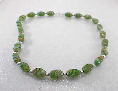 Green Multicolor Millefiori Art Glass Beads Beaded Necklace Murano Style • $18