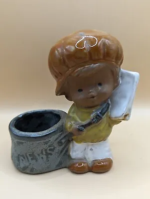 Vintage UCTCI Redware Japan News Boy Planter Figurine Sweet Darling MCM Decor • $17.50