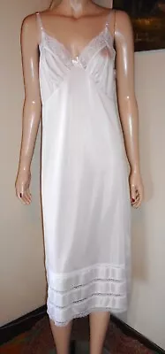 Vintage Adonna White Full Dress Slip Antron III Nylon Lace Trim Clip-to-Fit 38 • $9.99