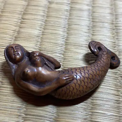Antique Japanese Wooden Netsuke Of A Mermaid 55mm X 30mm • £75.28