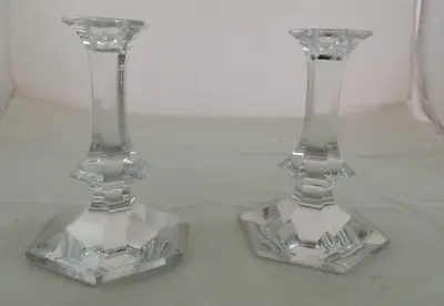 Pair Val St Lambert Candlesticks Elysee 6 3/4 Inch Crystal Glass  • $45