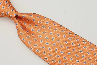 ISAIA Napoli 7 Fold Orange Blue Paisley Men's Silk Tie • $69