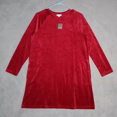 J. Jill Pure Jill Dress Medium Petite Red Velour A Line Long Sleeve Pullover • $32